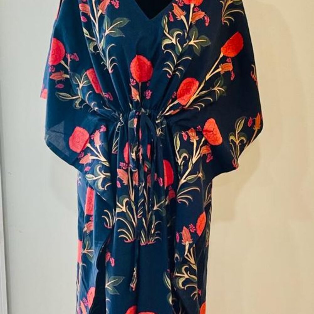 BRAND NEW Hand Block Printed Kaftan Indian Cotton Caftan Beach Wear Dress - Picture 5 of 5